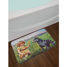 Flower Dog with a Girl Bath Mat