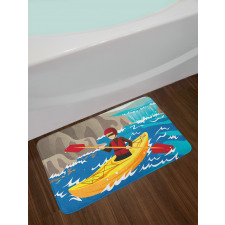 Boy Kayaking in the River Bath Mat