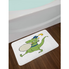 Happy Green Dinosaur Playing Bath Mat