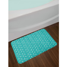 Cartoon Style Clouds Seagulls Bath Mat