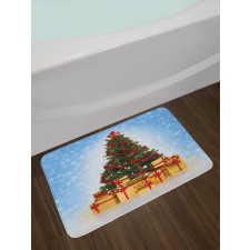 Fir Tree Snowy Weather Bath Mat