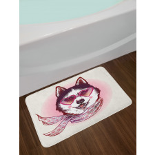 Hipster Husky Dog Hearts Bath Mat