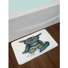 Cat Cartoon Fish Skeleton Bath Mat