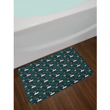 Bird Water Lily and Leaves Bath Mat