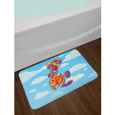 Clown Taken by His Balloons Bath Mat