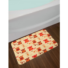 Cats in Paprika Orange Tone Bath Mat