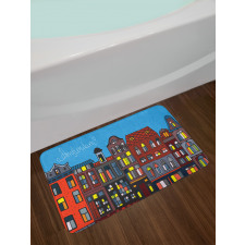 Graphic Colorful Houses Bath Mat