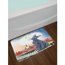 Cat on Rooftop Sunset Music Bath Mat