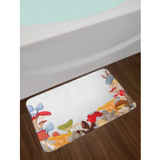 Wild Mushrooms Cartoon Bath Mat