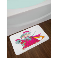 Knight Child on Horse Cartoon Bath Mat