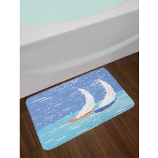 Grunge Sailboats Ocean Bath Mat