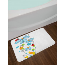 Cartoon Ladybugs Flowers Bath Mat