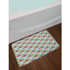 Cartoon Tent and Trees Fun Bath Mat