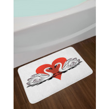 Couple Swans Lake Hearts Art Bath Mat