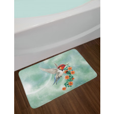 Bird with Flower Branch Bath Mat