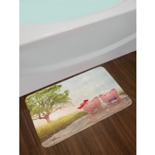 Pigs Trees Clear Sky Motif Bath Mat