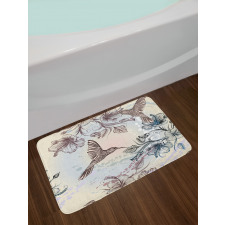 Birds Hibiscus Flowers Bath Mat