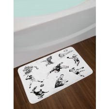 Sports Theme Sketch Bath Mat