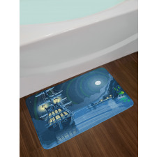 Cartoon Pirate Ship Moon Bath Mat