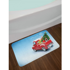 Red Truck Xmas Tree Bath Mat