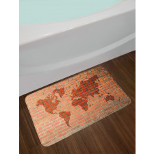 World Map on Brick Wall Bath Mat