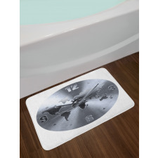 World Map Clock Pattern Bath Mat