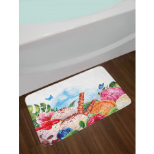 Dessert and Flower Art Bath Mat