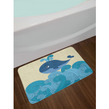 Smiley Whale and Lines Bath Mat