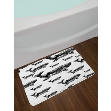 Hand Drawn Big Whales Bath Mat