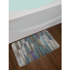 Blue Grey Planks Grunge Bath Mat