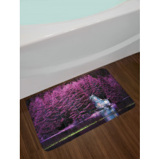 Purple Trees by Lake Bath Mat