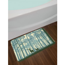 Animals in Foggy Forest Bath Mat