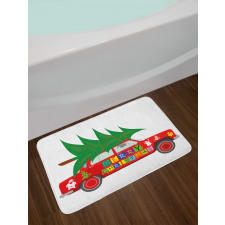 Red Vintage Car Elf Bath Mat