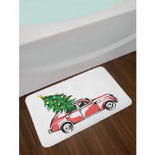 Retro Car Xmas Tree Bath Mat