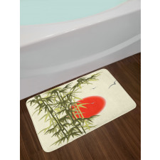 Asian Branch on Sunset Birds Bath Mat