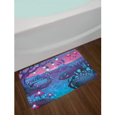 River Mushrooms Trees Bath Mat