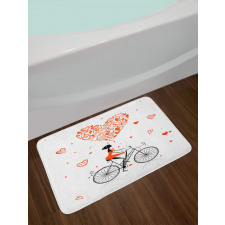 Romantic Cyclist Girl Bath Mat