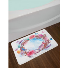 Floral Wreath Feathers Bath Mat