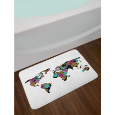 World Map Flowers Bath Mat