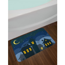 Cartoon Town with Cat Bath Mat