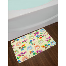 Owls Flowers Kids Room Bath Mat