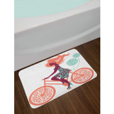 Coral Flowers Bikes Girl Bath Mat