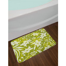 Green Flower Pattern Bath Mat