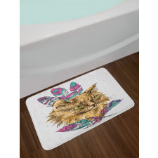 Cat with Colorful Feathers Bath Mat