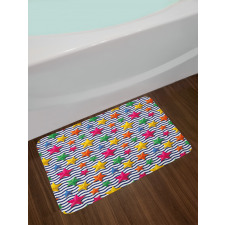 3D Stars Wavy Stripes Bath Mat