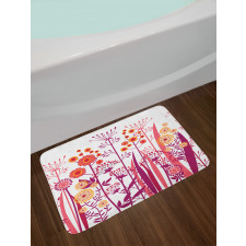 Pink Florals Leaves Buds Bath Mat