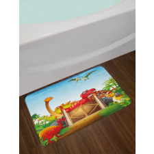 Cartoon Dinosaurs in Park Bath Mat