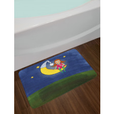 Girl on Moon Words Artwork Bath Mat