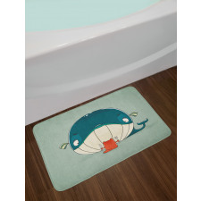 Kitten Eating Huge Fish Bath Mat