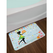 Mother with Cake Cartoon Bath Mat